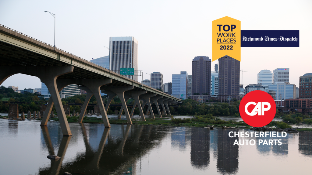 The featured image for a Chesterfield Auto Parts blog titled Top Workplaces 2022 Recipient