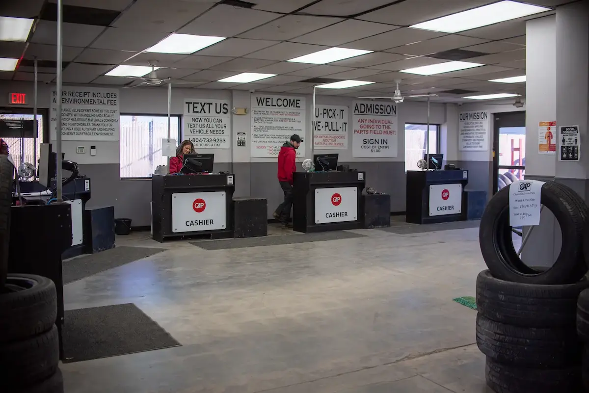 Employees at cashiers desks