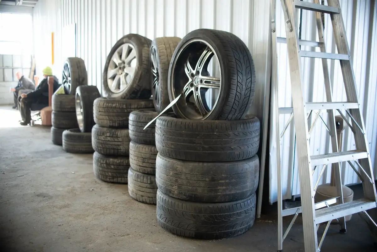 Sets of tires stacked up